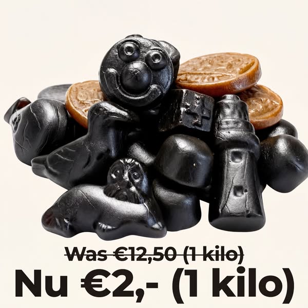 1 kilo dropmix nu €2,00 (was €12,50)