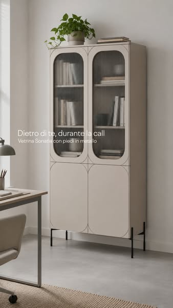 Vetrina 2 ante con piede in metallo cashmere Sonatia 104x200 cm