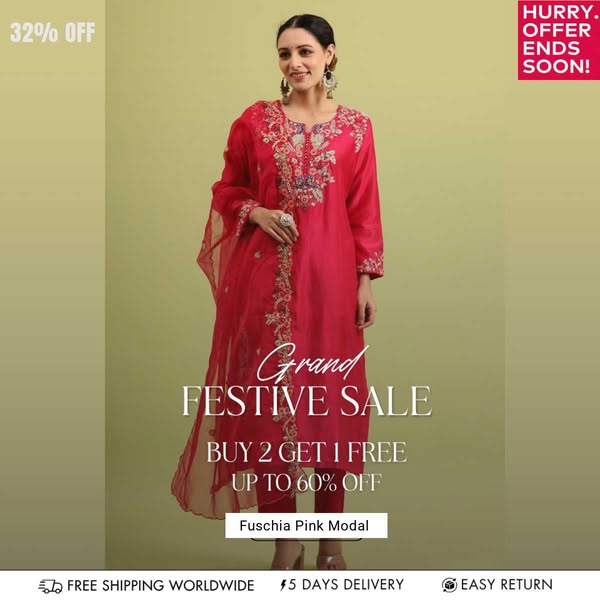 Fuschia Pink Modal Chanderi Embroidered Kurta Set