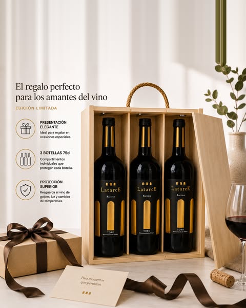 Caja de madera · 3 botellas · 72 €