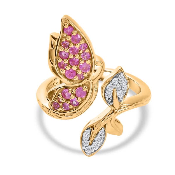 €91.99 | GP Trionfo Kollektion - AA Rosa Saphir Schmetterling Ring 925 Silber 750 Gelbgold Vermeil (Größe 19.00) ca. 0.70 ct