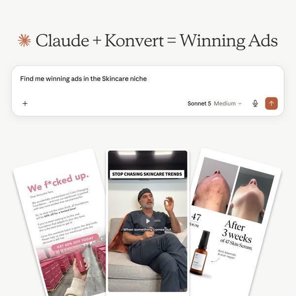 Find winning skincare ads from within Claude