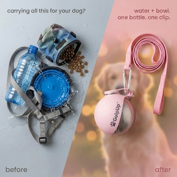 The only dog water bottle that clips to your leash.