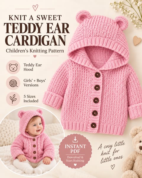 Children’s Teddy Bear Hooded Cardigan