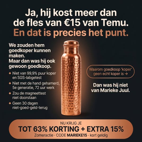 Puur koper. Levenslange garantie. Gratis verzending. Marieke & Juul™: de wellness-investering die je verdient.