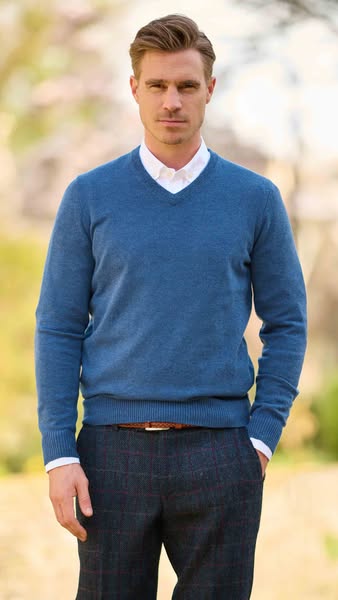 Lammwoll-Pullover mit Harris-Tweed-Details