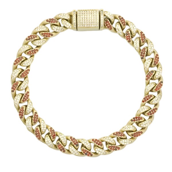 9ct Yellow Gold Gemstone Cuban Bracelet 8.5" 9.5mm by Britannia Jewellery