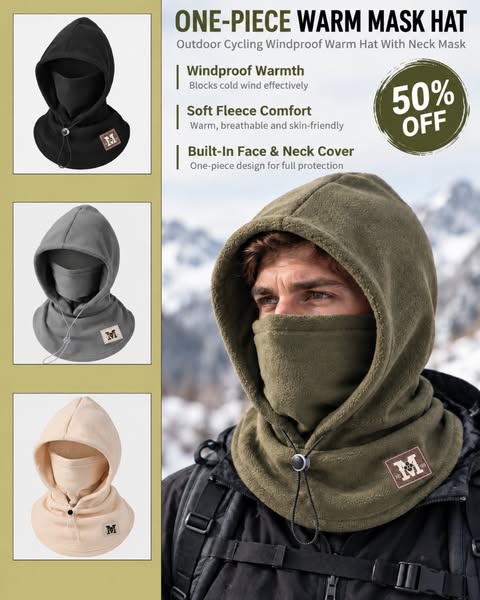 One-piece warm mask hat