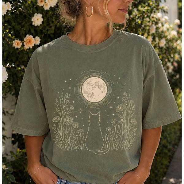 Stargazing Cat Moon T-shirt