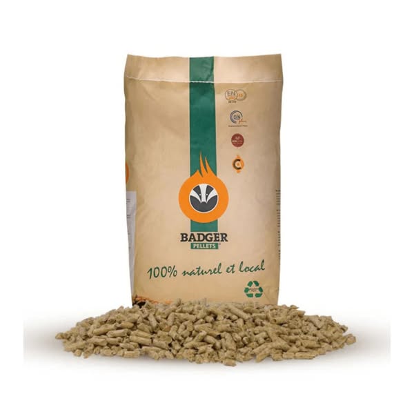 Badger premium witte ENplus A1 houtpellets | pallet 30 zakken à 15 kg | 450 kg