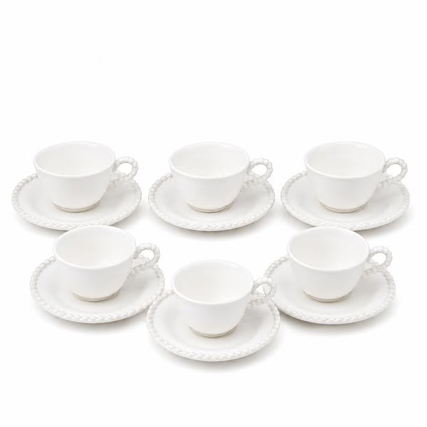Bavary Collection Pearl Koffiekopjes 12-delig – 200 ml – Porselein met Schotels – Wit