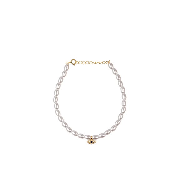Pearl Blue Eye Bracelet - Gold