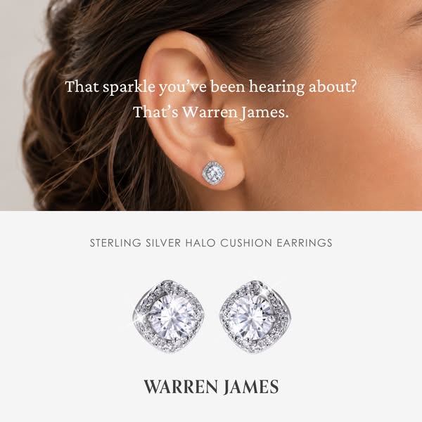 Sterling Silver Halo Cushion Earrings