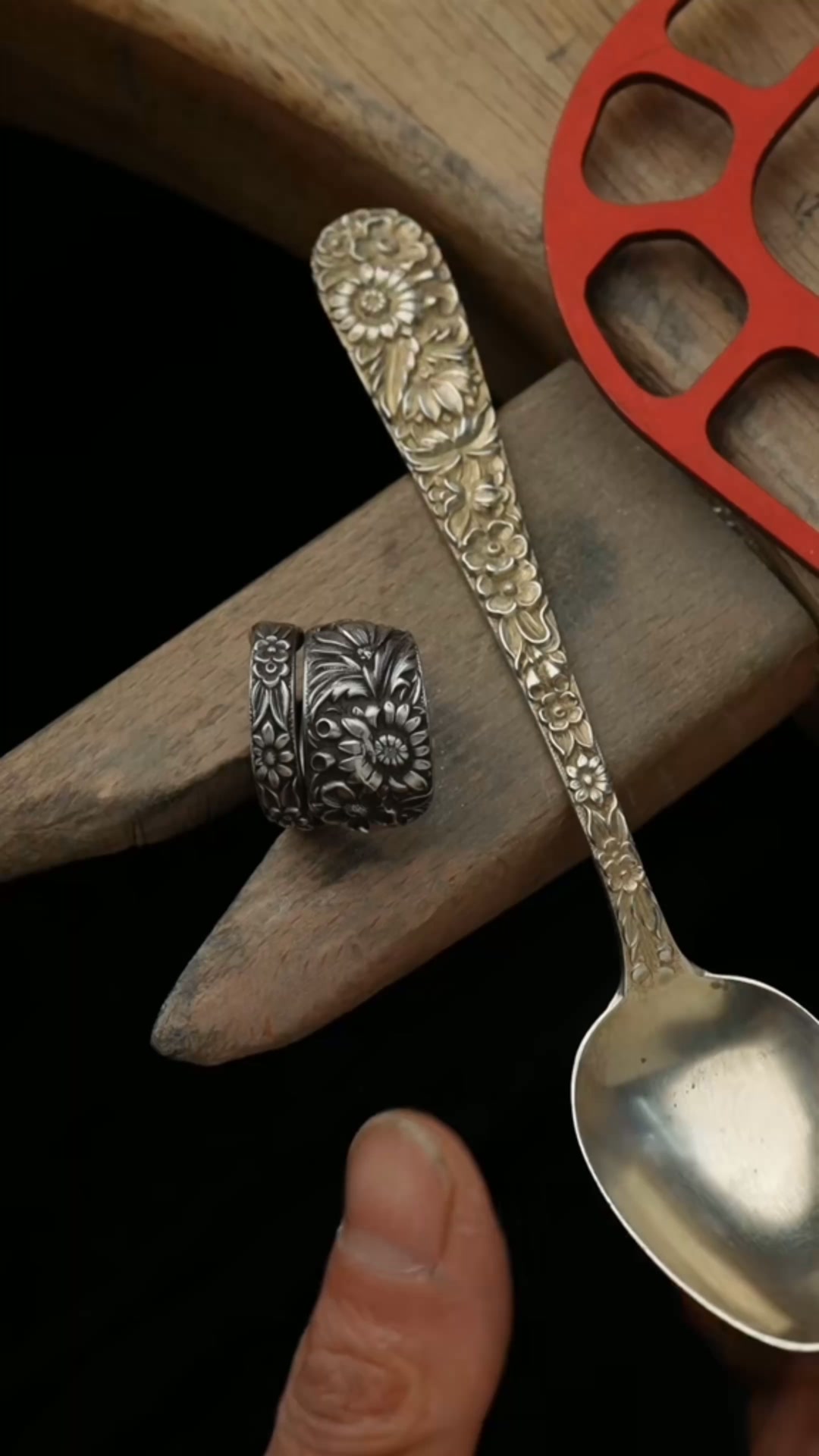 Hand-Forged Spoon Ring | Gold Sunflower on Vintage Silver