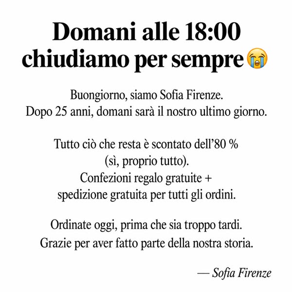 Tutto deve andare — sconto dell’80%.