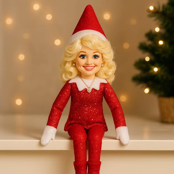 FOREVER DOLLY COLLECTION-Dolly Parton On A Stoop Christmas Elf Doll