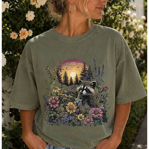 Raccoon Wildflower T-shirt