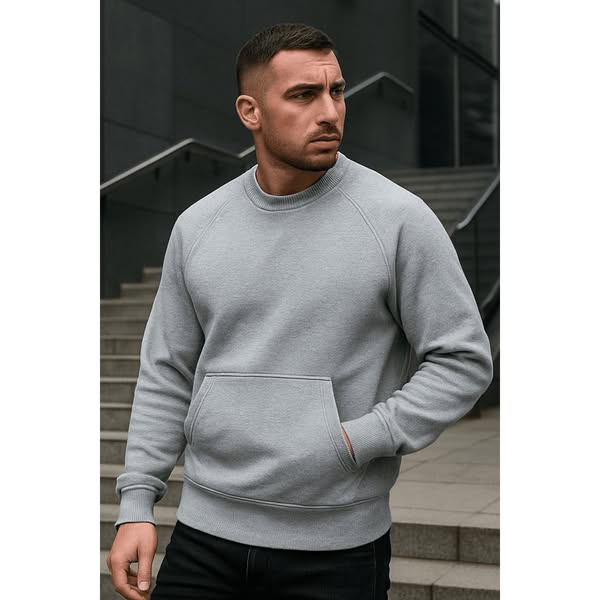 Bluza męska bez kaptura z kangurką szara W5107