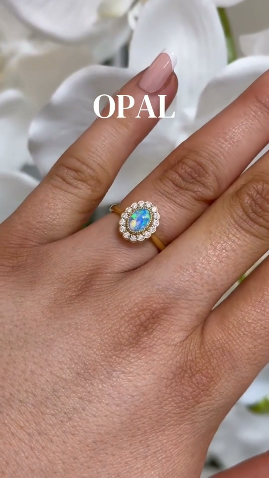 50% OFF | 18K Gold Vintage Opal Lace Halo Ring | Elegance That Shifts with the Light