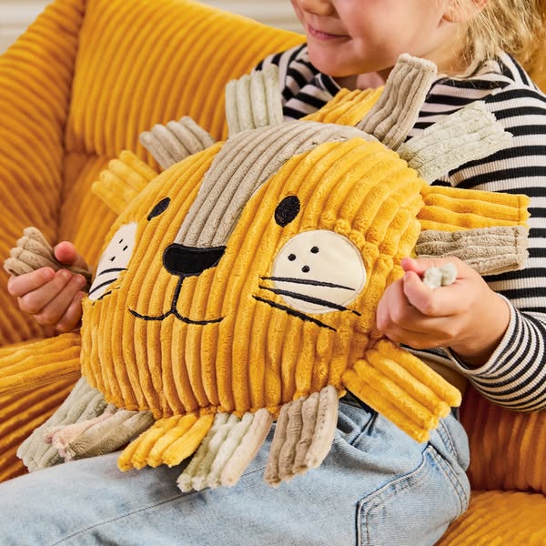 Kids Leo Lion Cord Cushion - Ochre