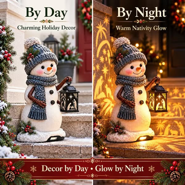Snowman Nativity Glow™ – Solarbetriebene Weihnachts-Stufenleuchte mit Projektion der Heiligen Familie