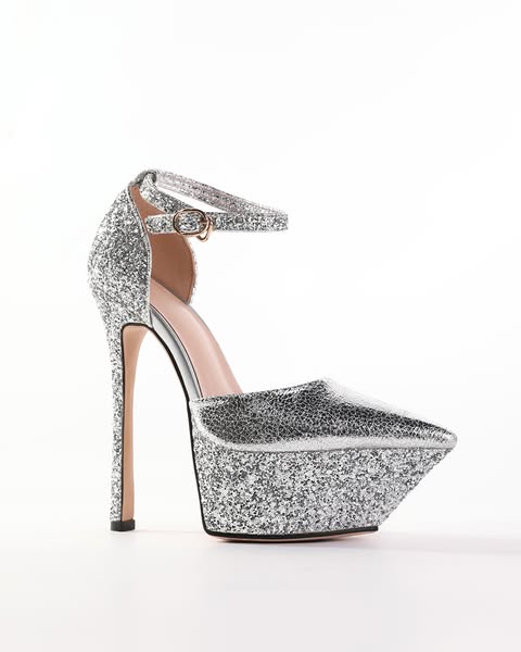 Agata Glitter Platform Heels In Silver