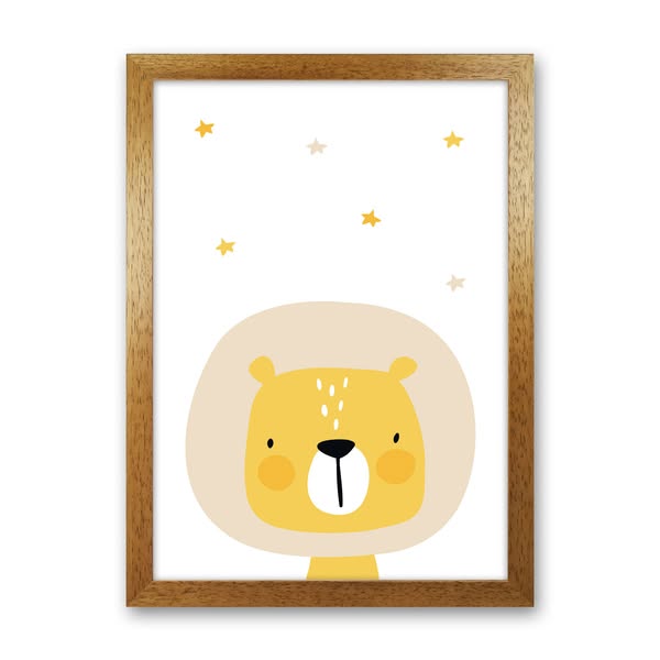 Scandi Lion And Stars Framed Nursey Wall Art Print