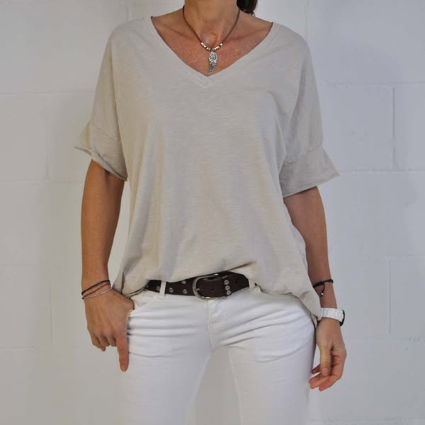 Camiseta manga corta beige Talla Única