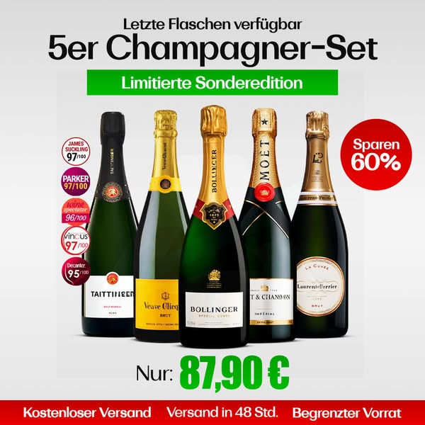 Veuve Clicquot Brut, Moët Impérial, Bollinger Special Cuvée, Mumm Cordon Rouge & Ruinart Brut