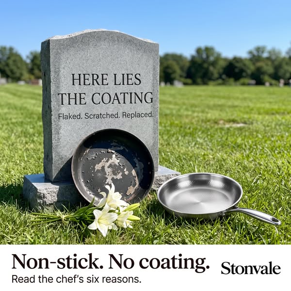 Hand-hammered titanium. No coating. No chemicals.