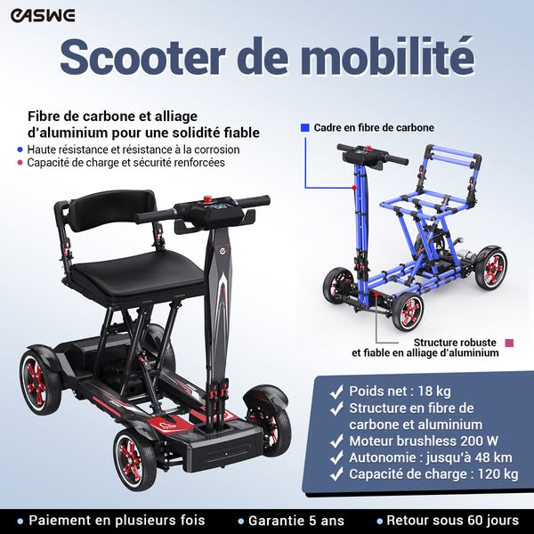 Easwe® M20 – Scooter de mobilité électrique en fibre de carbone et aluminium