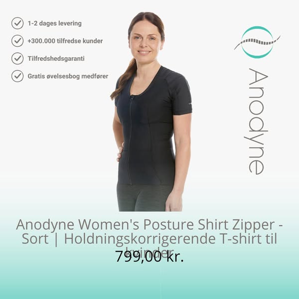 Anodyne Women's Posture Shirt Zipper - Sort | Holdningskorrigerende T-shirt til kvinder