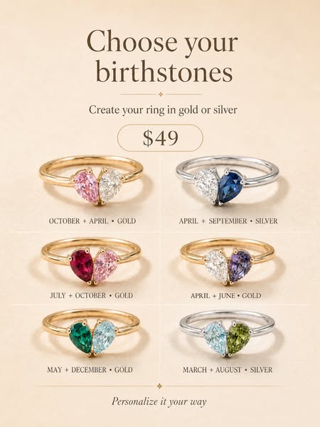 Two birthstones, one heart, one bond