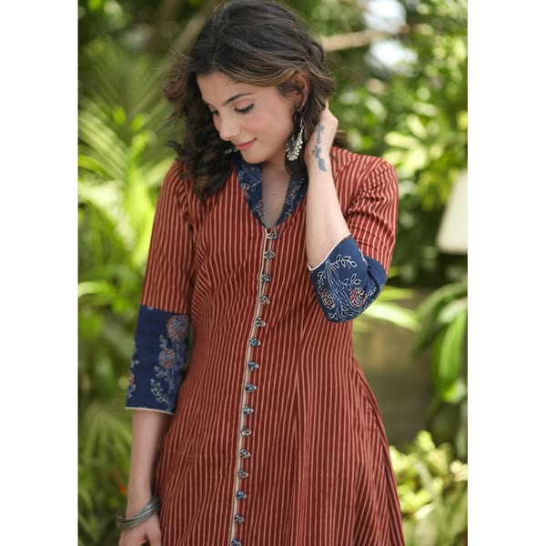 Exclusive Maroon Cotton Ajrakh A-Line Kurta - Pant OptionalCA$81.90