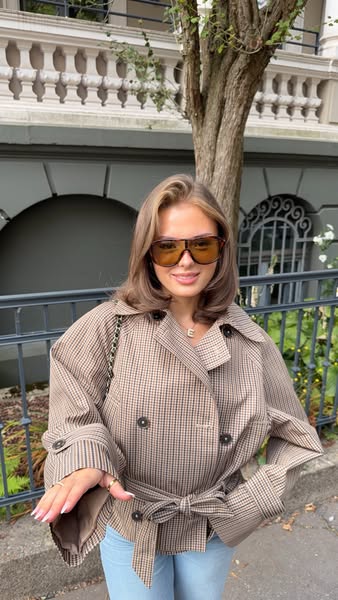 Camille Plaid Belted Trench Coat