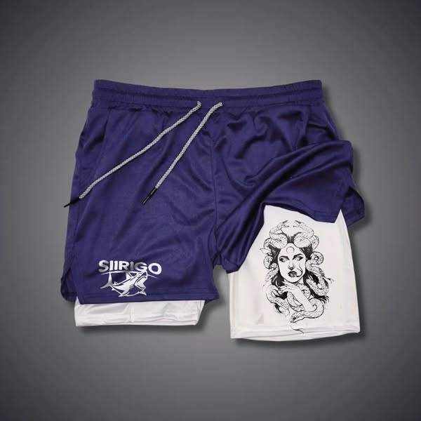 Medusa portrait GYM PERFORMANCE SHORTS Blue1-2XL