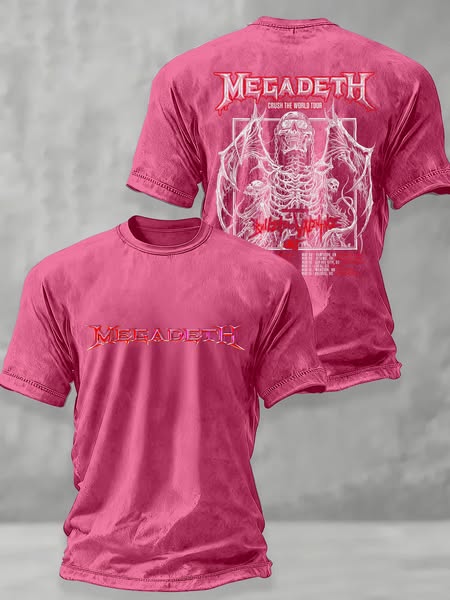 Megadeth Crush The World Tour Vintage Wash T-Shirt HotPink-5XL