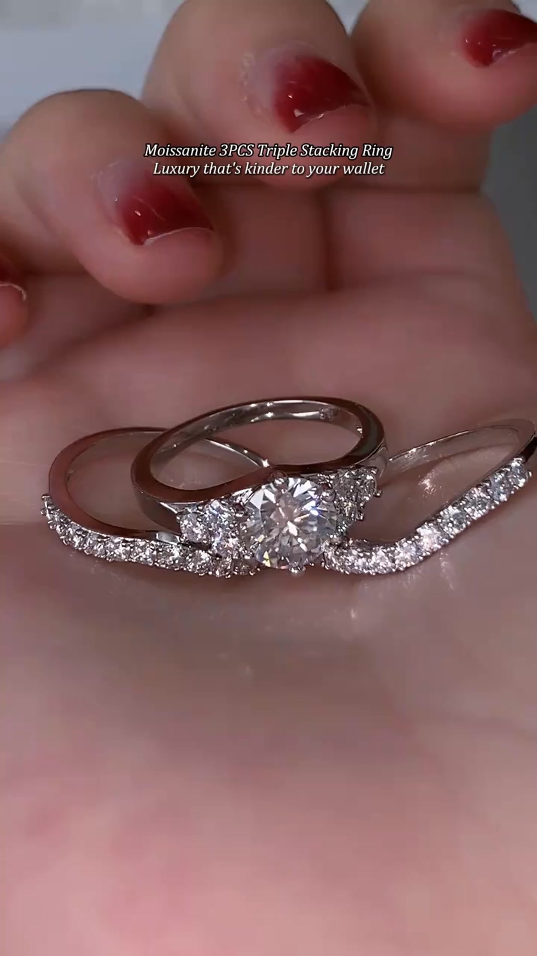 Round-cut gemstone promise ring three-piece set