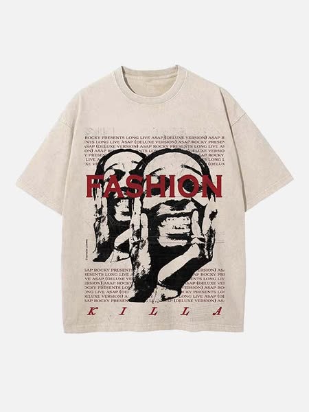 A$AP Rocky Print Round Neck T-shirt Apricot-S