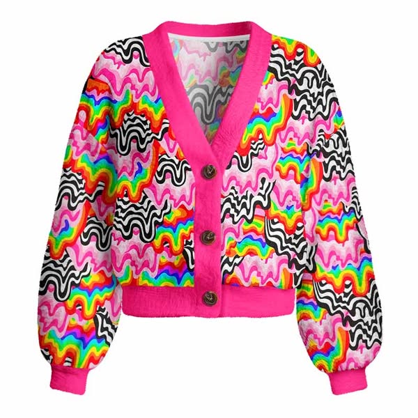 Fuzzy CollectionSoulisfree Psychedelic Wave Women's Fuzzy Cardigan Sweater