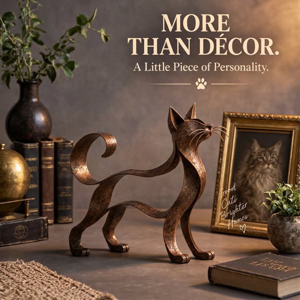 Metal Maine Coon Sculpture--flowing lines and rustic charm for a cat lover’s home