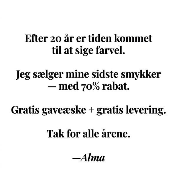 Vi siger Tak & Farvel — 70% på alt