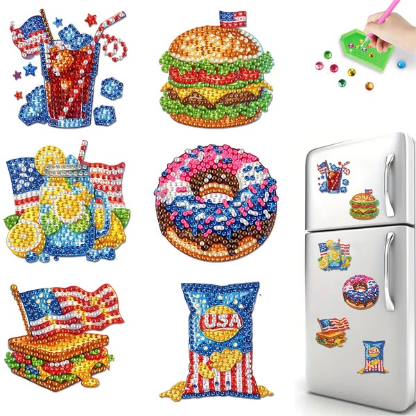 6PCS-Us drapeau snack-diamond aimant réfrigérateur