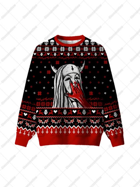 BLOOD RED STATUE UGLY CHRISTMAS SWEATSHIRT