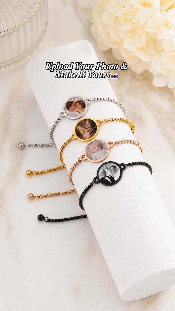 Personalized Heat-Activated Hidden Photo Adjustable Bracelet with Engraved Text