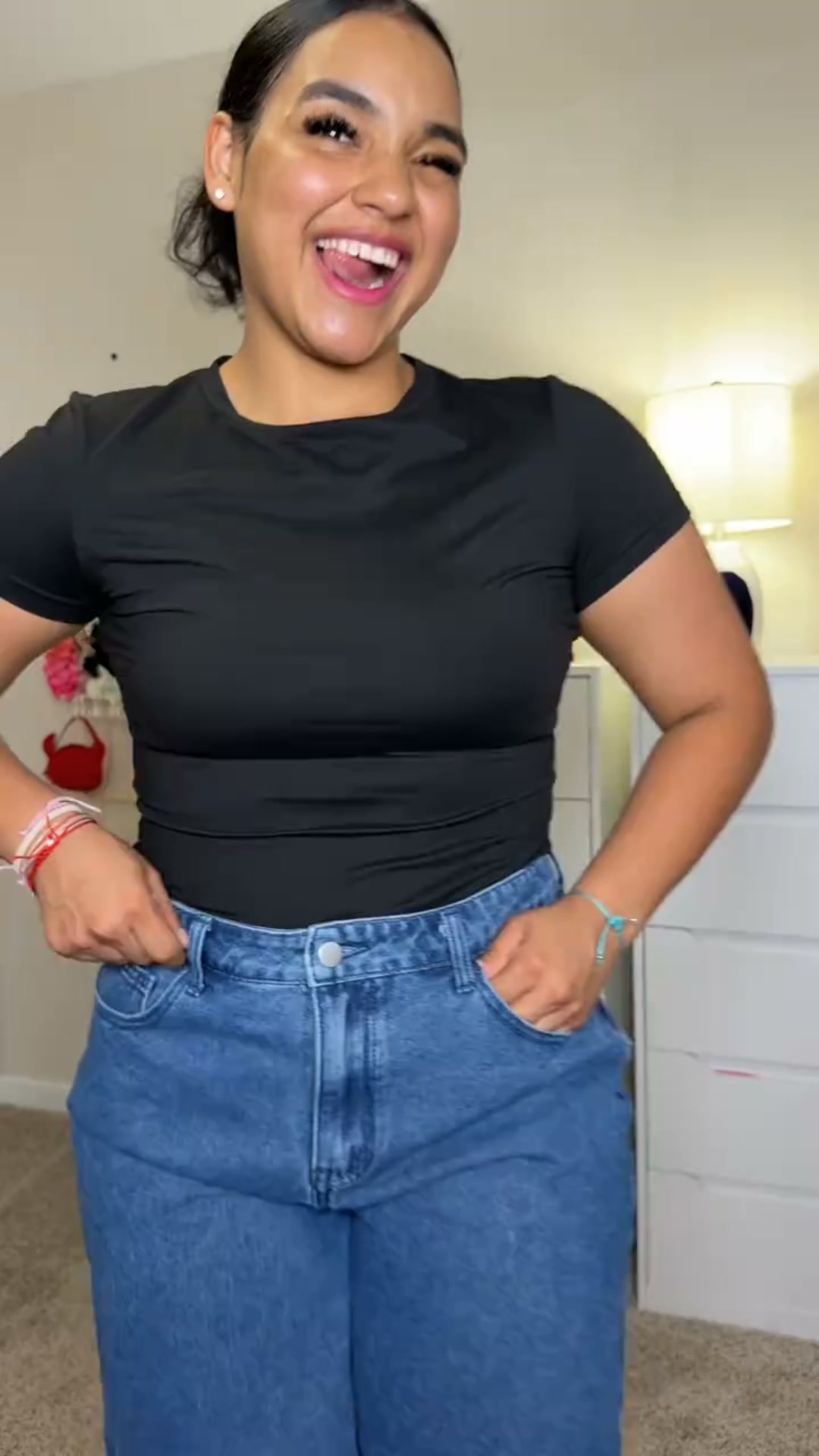 High-waisted denim shorts