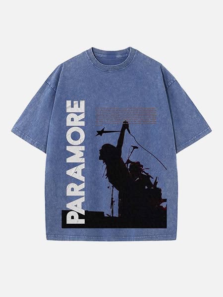 Paramore Print Round Neck T-shirt Blue-S