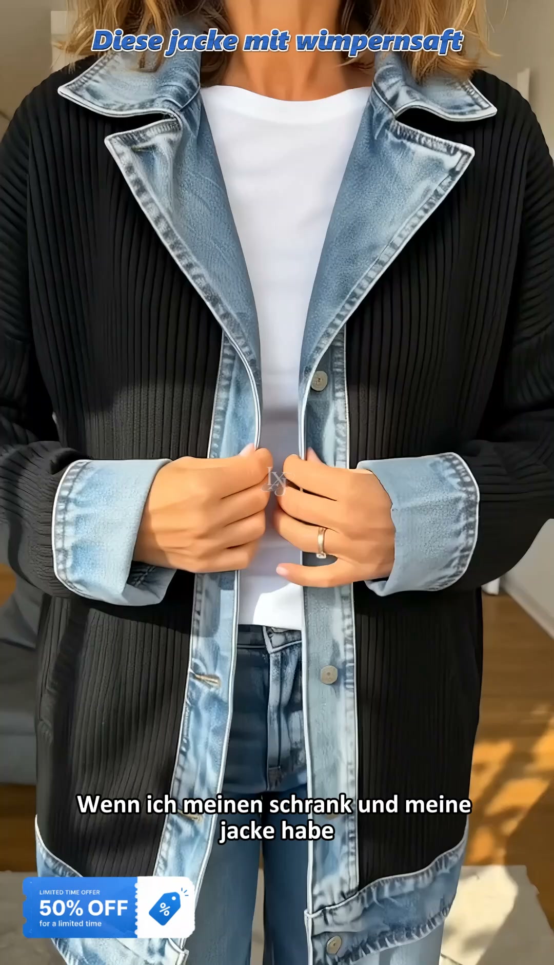 Last Day 50% OFFWomen's Elegant Denim Spliced Ribbed Knit Coat