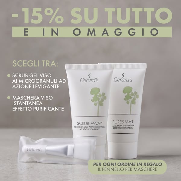 15% di sconto su tutto + prodotto a scelta in omaggio