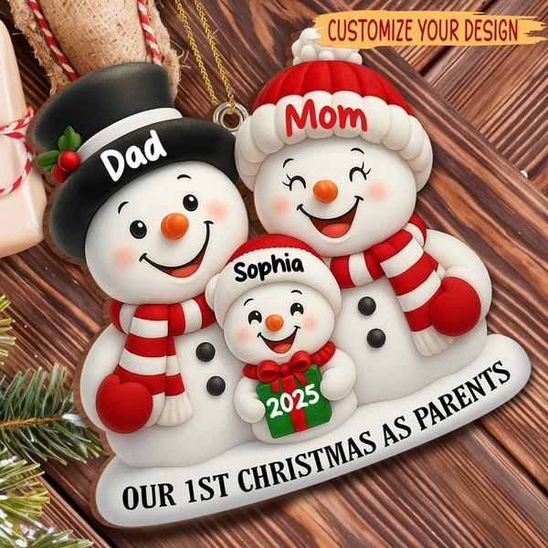 Celebrate Your First Christmas as Parents! Customizable Snowmen Ornament!